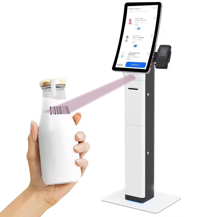 LX9045 OEM ODM Floor Standing 23.6 inch Curved Touch Screen All in one Service Self Ordering Payment Kiosk for Hotel 2