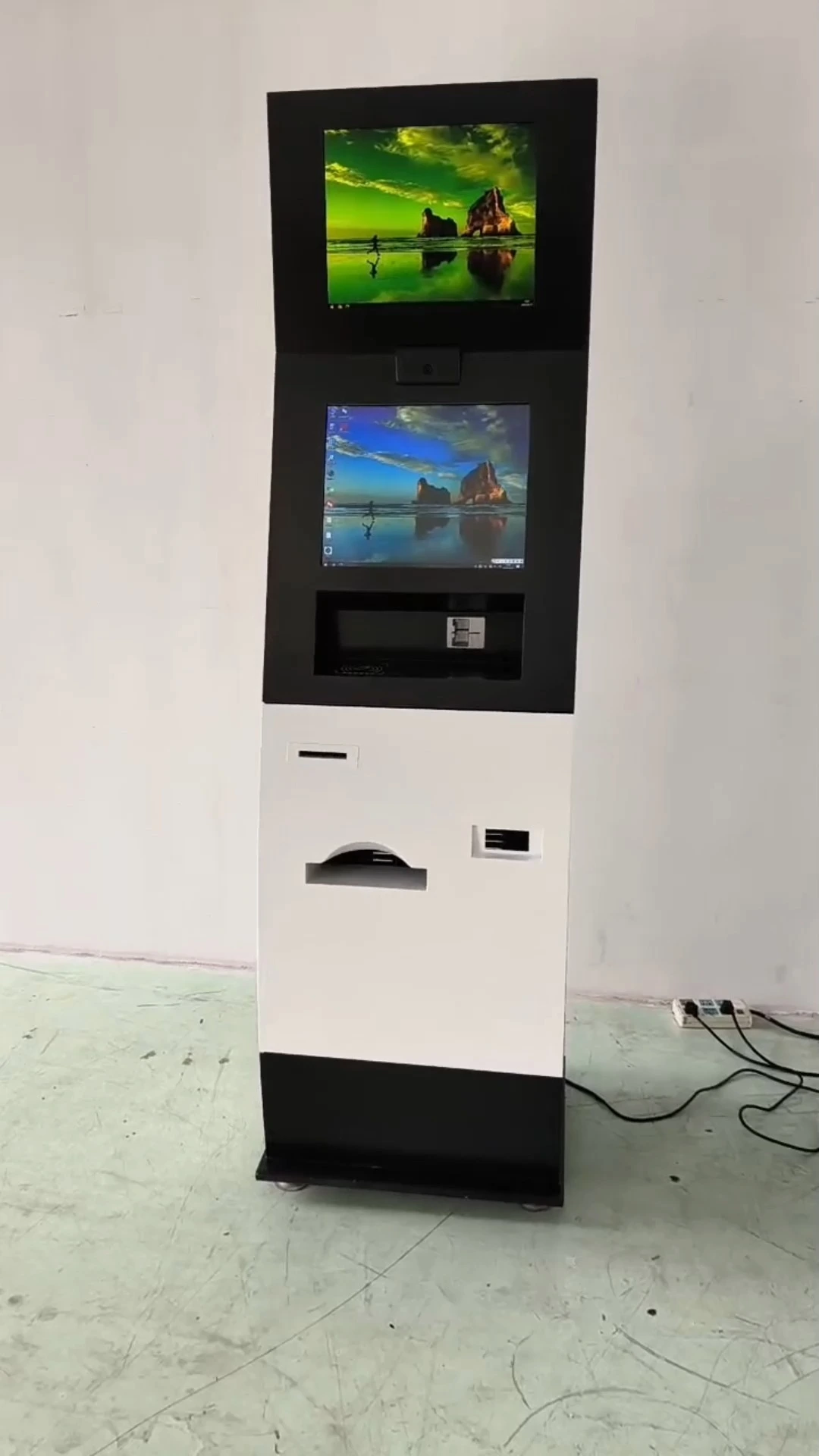 LX2030 Dual Screen Floor Standing Touch Screen A4 printer Card reader Bank Hospital Self service Kiosk support oem odm 1