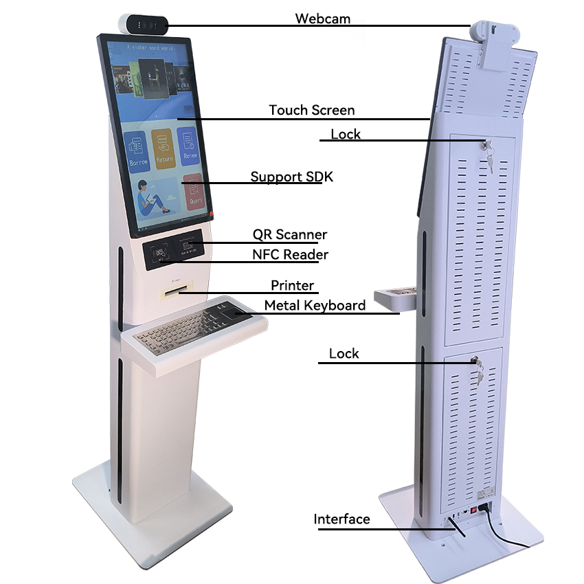 Factory OEM ODM Indoor Free Standing 19 Inch Touch Interactive Screen Kiosk with Metal Keyboard 5