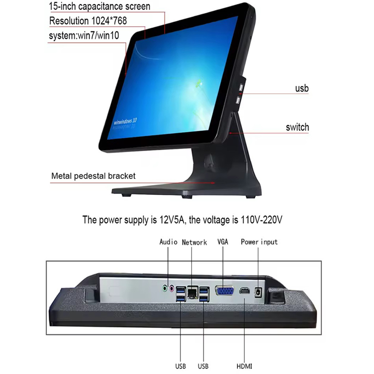 LX1562 All in one Electronic Cash Register POS system Double Screen Cash Register Computer 7