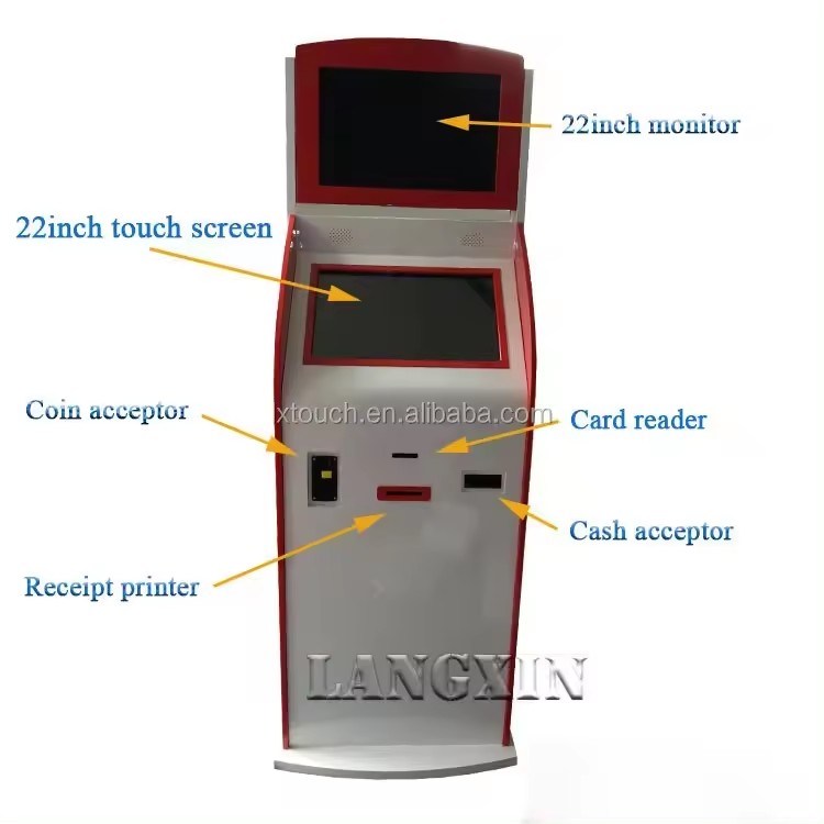 LX2031 Dual Sceen LCD Touch Screen Self Service ,Bank Hospital Hotel Payment Kiosk with A4 printer 6