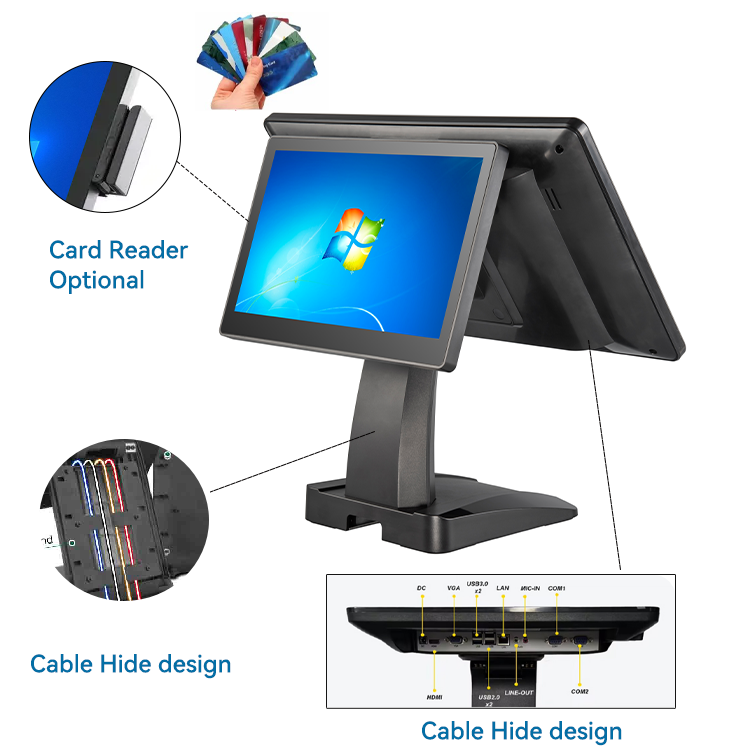 15.6 Inch Dual Screen Touch Cash Acceptor Machine Restaurant Ordering Touch Machine Android Window Touch Pos System For Retail 6
