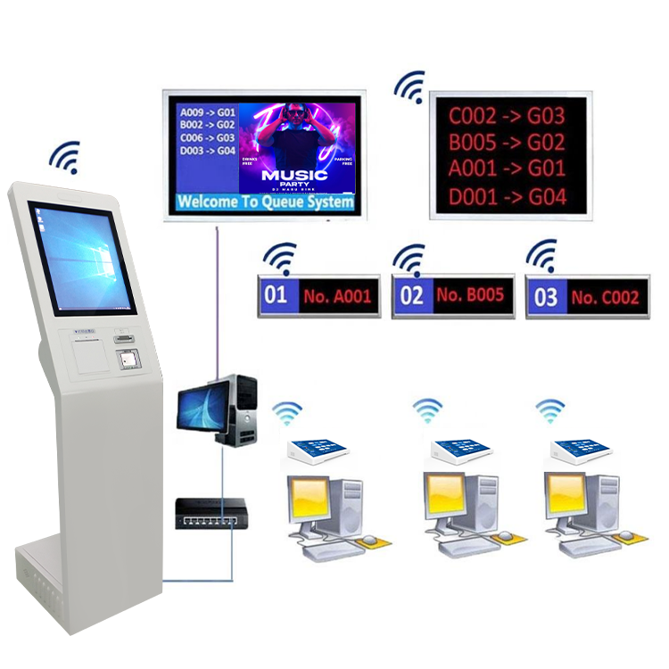 Touch Screen Wireless Queue Management System calling queue ticket machine for Bank Service