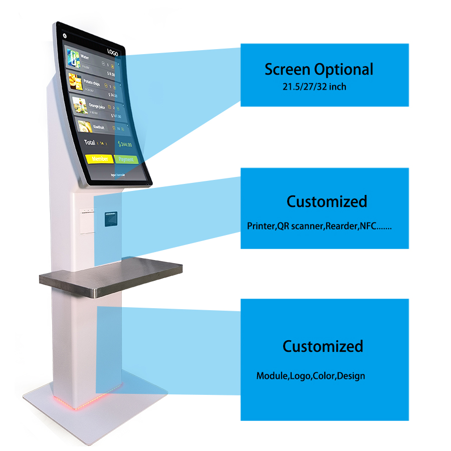 32inch Curved Touchscreen checkout Automated Terminal Machine kiosk Self-checkout Machine For supermarket 6